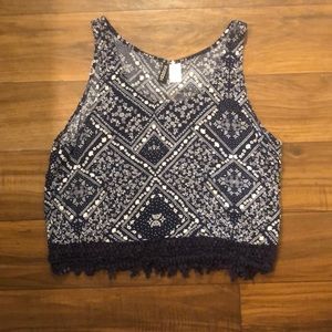 Blue and White Crop Top